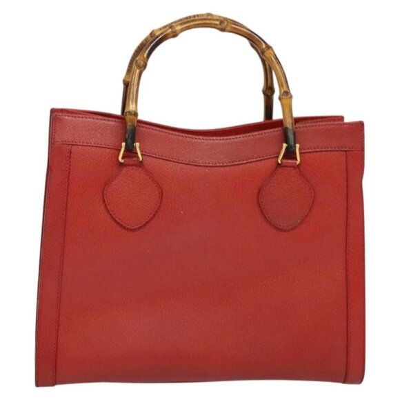 GUCCI Bamboo Hand Bag Leather Red Gold - Picture 12 of 15